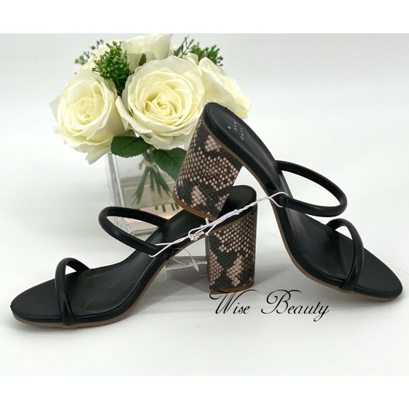 NEW Womens Cass Open Toe Heeled Sandals Size 6 Shoe Black Snake Print A New Day - Picture 2 of 8